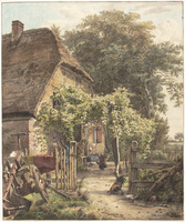 KT 2022 149
<br/>
Boerenhoeve met boerin en kinderen, op de voorgrond een ploeg
<br/>
<em>Hendriks, Wybrand (1744-1831)</em>
